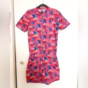 Men’s Pink Flamingo and Palm Leaf Romper Size Small
